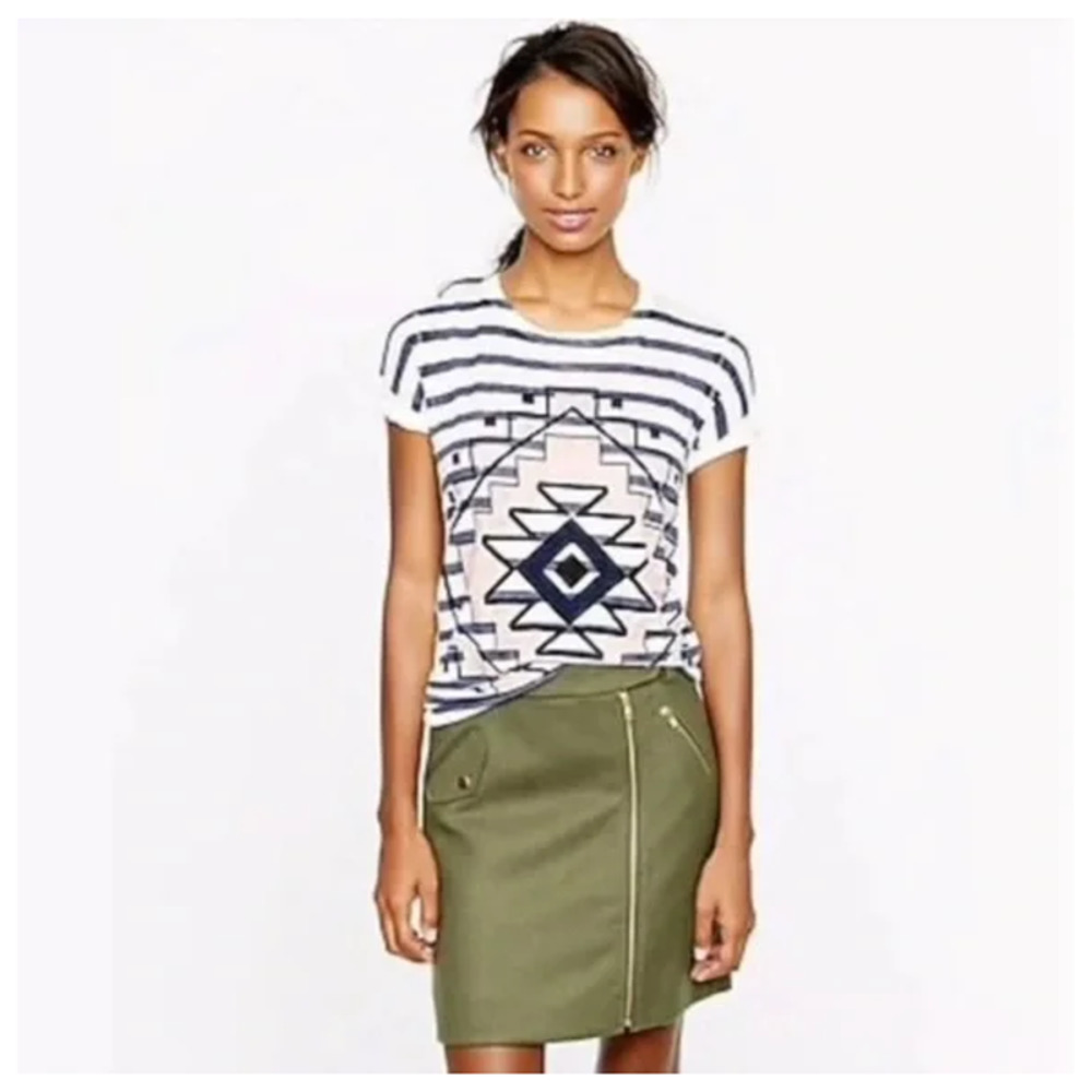 J. Crew | Y2K Ivory 100% Linen Southwestern/ Aztec Tee